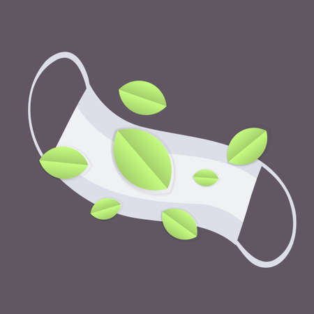 protective medical face mask decorated with green leaves beautiful protection against coronavirus pandemicのイラスト素材