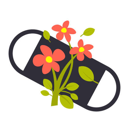 protective medical face mask decorated with blooming flowers beautiful protection against coronavirus pandemicのイラスト素材