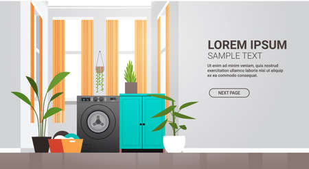 interior of laundry room with washing machine electric washer home appliance concept horizontalのイラスト素材