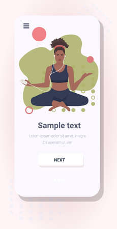 woman doing yoga exercises healthy lifestyle concept african american girl meditating in lotus poseのイラスト素材