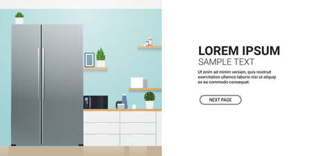 side by side refrigerator and microwave in modern kitchen interior home appliance conceptのイラスト素材