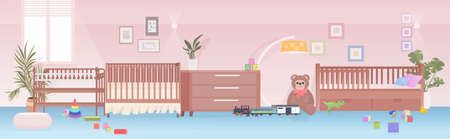 modern childrens room interior empty no people kids bedroom with crib for newborn babyのイラスト素材