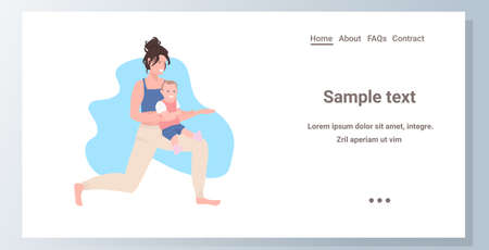 mother with son doing physical exercises woman engaged in fitness or yoga with baby boy healthy lifestyle concept flat full length horizontal copy space vector illustrationのイラスト素材