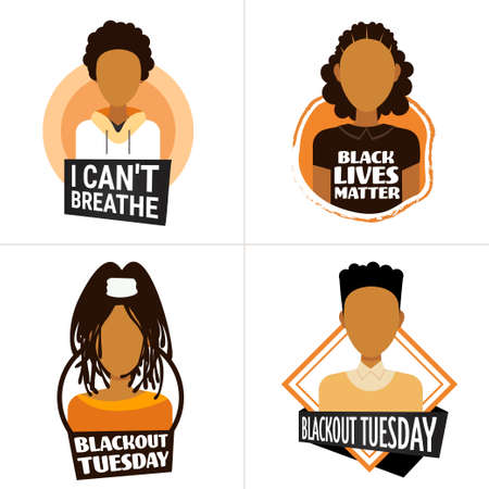 set african american people against racial discrimination i cant breathe black lives matter blackout tuesdayのイラスト素材