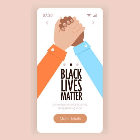 black lives matter multiracial couple holding hand in hand campaign against racial discriminationのイラスト素材