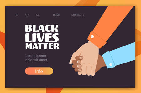 black lives matter multiracial couple holding hand in hand campaign against racial discrimination of dark skin color support for equal rights of black people horizontal copy space vector illustrationのイラスト素材