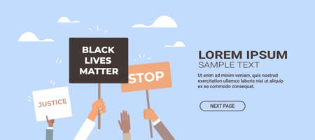 protesters hands holding black lives matter banner awareness campaign against racial discriminationのイラスト素材