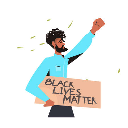 african american man holding black lives matter banner campaign against racial discriminationのイラスト素材