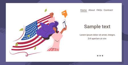woman protester with flag using smartphone campaign against racial discrimination black lives matterのイラスト素材
