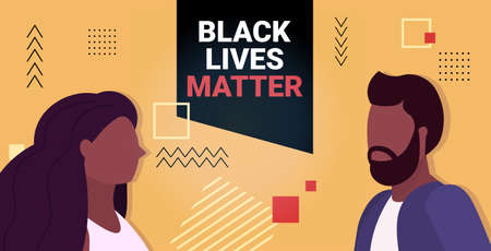 african american man woman against racial discrimination of dark skin color black lives matter concept social problems of racismのイラスト素材