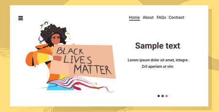 african american woman holding black lives matter banner campaign against racial discrimination of...