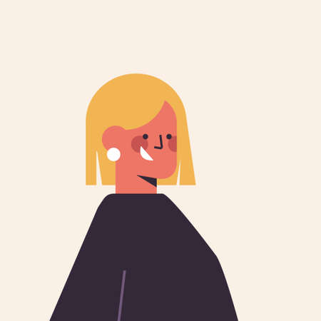 cute woman looking in camera smiling girl avatar female cartoon character portraitのイラスト素材