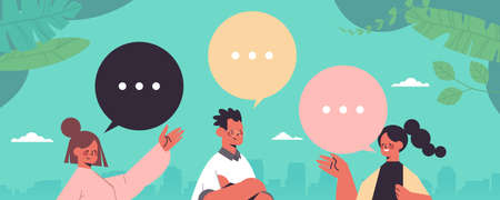 people discussing during meeting chat bubble communication digital detox relaxation conceptのイラスト素材