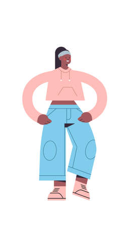 cute african american woman looking in camera smiling girl in casual trendy clothesのイラスト素材