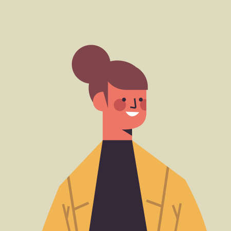 cute woman looking in camera smiling girl avatar female cartoon character portraitのイラスト素材