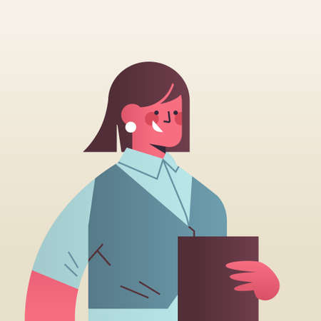 happy businesswoman holding folder attractive business woman office worker in casual clothes