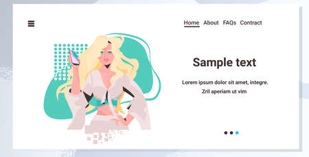 fashion woman using smartphone beautiful girl model in trendy clothes female cartoon character portraitのイラスト素材