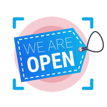 we are open big opening sticker coronavirus quarantine is over advertising campaign conceptのイラスト素材