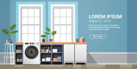interior of laundry room with washing machine electric washer home appliance concept horizontalのイラスト素材
