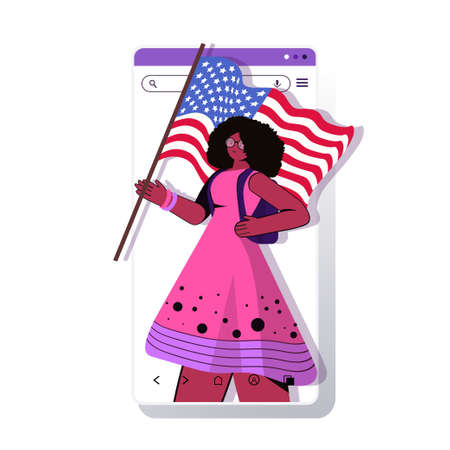 african american woman holding usa flag celebrating 4th of july independence day conceptのイラスト素材