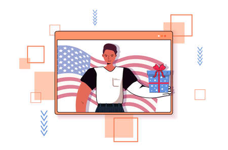 man holding gift box celebrating 4th of july american independence day concept