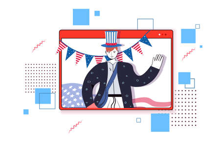 man in festive hat celebrating 4th of july american independence day conceptのイラスト素材