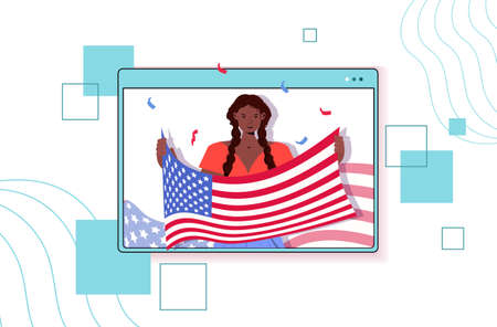 african american woman holding usa flag celebrating 4th of july independence day concept