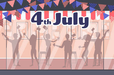 people silhouettes celebrating 4th of july american independence day celebration conceptのイラスト素材