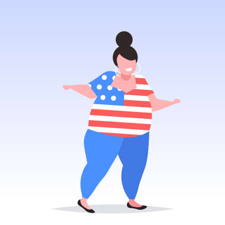 woman in shirt with usa flag 4th of july american independence day celebration conceptのイラスト素材