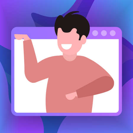happy businessman having online briefing or consultation during video call remote work quarantine isolation concept man worker in web browser window portrait vector illustrationのイラスト素材