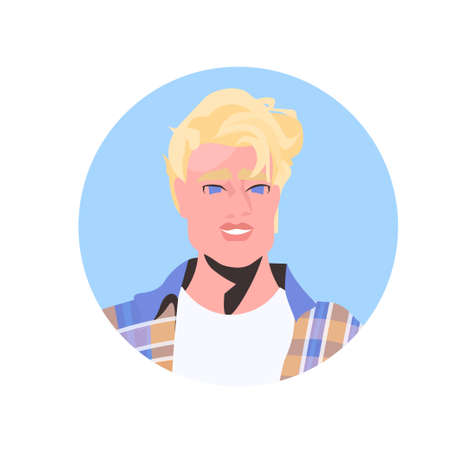 blonde young woman profile avatar beautiful girl face female cartoon character portraitのイラスト素材