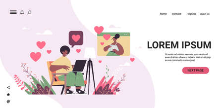 man chatting with woman in online dating app african american couple discussing during virtual...
