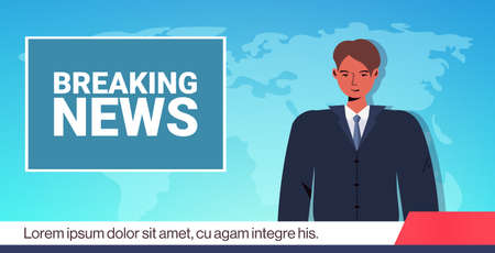 anchorman broadcasting daily breaking news on tv media journalism press concept horizontalのイラスト素材