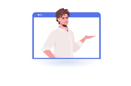 man having virtual conference during video call remote work quarantine isolation conceptのイラスト素材