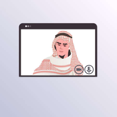 arab businessman having virtual conference during video call remote work quarantine isolation communicationのイラスト素材