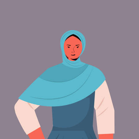 arabic woman in traditional clothes arab female cartoon character portraitのイラスト素材