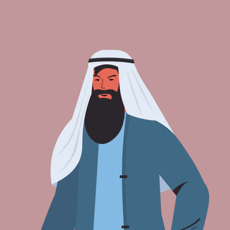 arabic man in traditional clothes arab male cartoon character portraitのイラスト素材