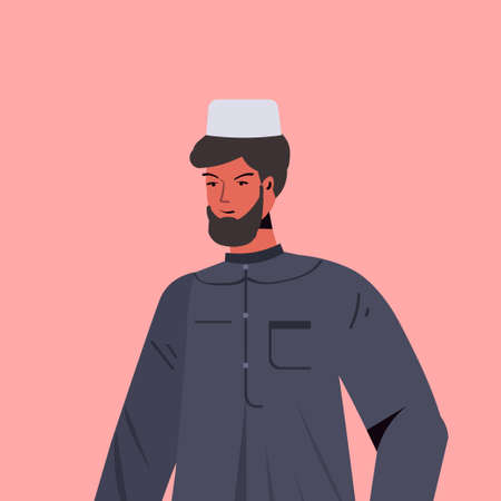 arabic man in traditional clothes arab male cartoon character portraitのイラスト素材