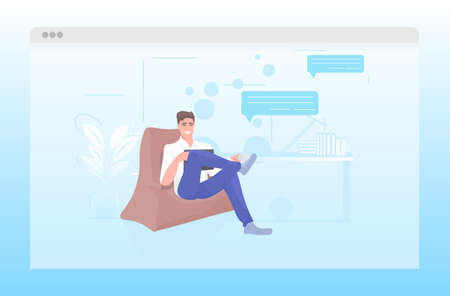 businessman using laptop chat bubble communication concept man relaxing in officeのイラスト素材
