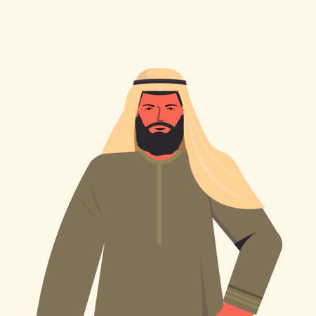 arabic man in traditional clothes arab male cartoon character portraitのイラスト素材