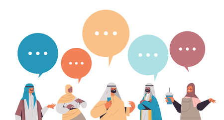 arabic people discussing during meeting chat bubble communication digital detox conceptのイラスト素材