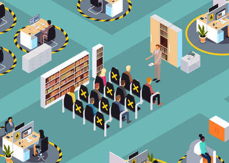 businesspeople keeping distance to prevent coronavirus pandemic social distancing conceptのイラスト素材