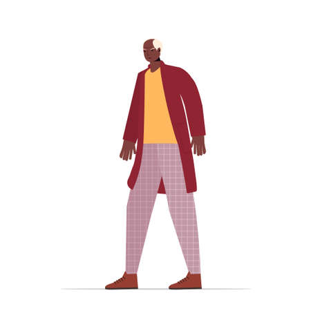 old african american man in casual trendy clothes senior male cartoon character standing poseのイラスト素材