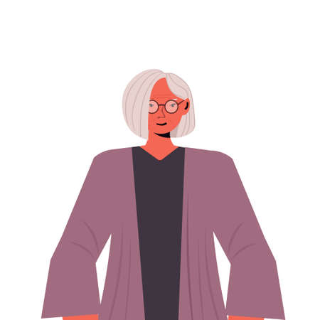 old woman in casual trendy clothes senior female cartoon character gray haired grandmother portraitのイラスト素材