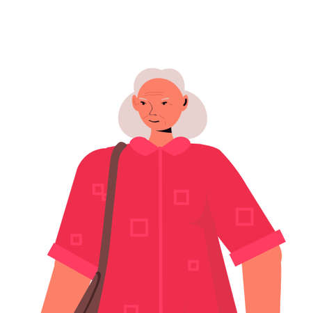 old woman in casual trendy clothes senior female cartoon character gray haired grandmother portraitのイラスト素材