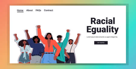 african american people activists holding raised up hands racial equality social justice stop discriminationのイラスト素材