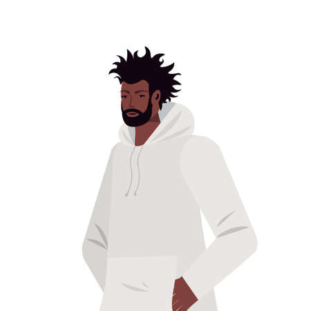 young man in casual trendy clothes african american male cartoon character portraitのイラスト素材