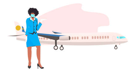 african american stewardess in uniform wearing face mask to prevent coronavirus pandemic covid-19 quarantineのイラスト素材