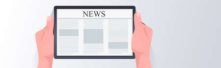 human hands using tablet pc reading daily news online newspaper press mass media concept