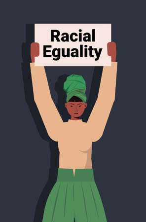 african american woman activist holding stop racism poster racial equality social justice stop discriminationのイラスト素材